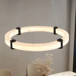 Ship From USA,Modern LED Pendant Light, 24-Inch Round Hanging Chandelier with Marble Finish Resin Ring Ceiling Light