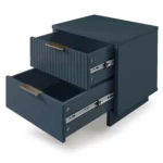 Midnight blue nightstand with vertical panel design and wooden handles - Goldoma