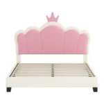Goldoma Princess Bed with tufted crown headboard in cream and pink - twin platform bed