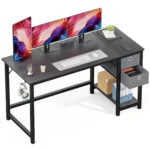 FCJ Modern Computer Desk with Drawer PC Desk for Home Office Living Room Featuring Tempered Glass Shelf Metal Glass