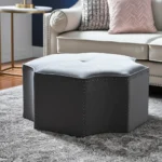 Silver tufted ottoman - Goldoma 33-inch octagonal cocktail ottoman with nailhead trim in living room setting