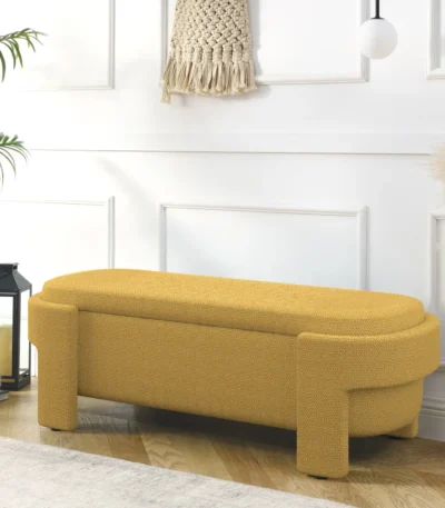 Goldoma linen storage bench in yellow with cushioned seat and hidden storage compartment