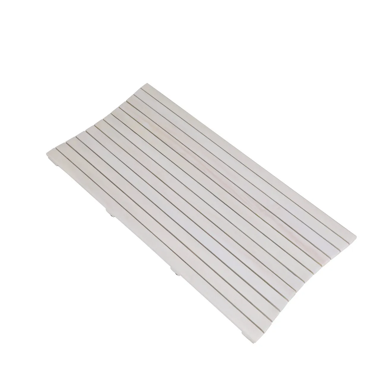 HMS 40" White Teak Slat Non-Slip Bath Mat Anti-Slip Bamboo Bathroom Rug for Bathroom Flooring