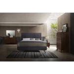 Goldoma Upholstered King Bed Frame with Button Tufted Headboard, Gray and Brown Wood – top view