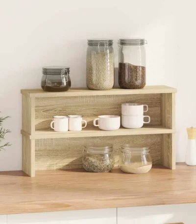 W2B VidaXL Sonoma Oak Kitchen Storage Rack 2-Piece Stackable Design 23.6x5.9x6.3 Inches