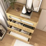 Modern 4-drawer dresser in walnut wood finish with wide drawers for bedroom storage