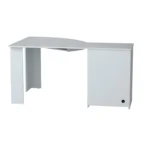 HMS 59 White Modern Corner Computer Desk Simple Design with Adjustable Two Drawers Shelf Wooden Office Desk Metal Components