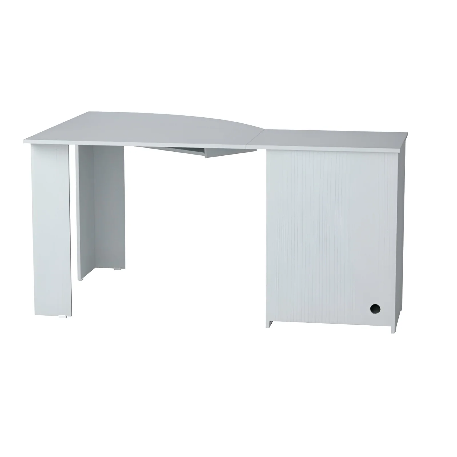 HMS 59 White Modern Corner Computer Desk Simple Design with Adjustable Two Drawers Shelf Wooden Office Desk Metal Components