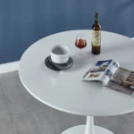 White Tulip Mid-Century Round Pedestal Dining Table with MDF top and white finish - modern tulip dining table for living room