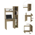 HMS 40" Natural Wood Computer Desk with Hutch Bookshelf Drawer-Simple Design Office Gaming Desk Wooden Storage Features
