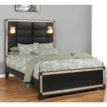 Goldoma Queen Bed Frame with Black Faux Crystal Bling and LED Lights