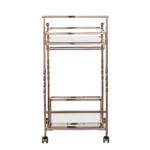 HMS Luxury Champagne Metal Mirrored Glass Rolling Bar Cart Wine Storage Serving Trolley for Dining Living Room or Any Room - Image 6