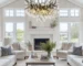 Modern black chandelier with crystal accents in a dining room setting