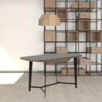 HMS 55 Walnut and Black Glass Rectangular Writing Desk Elegant Computer Desk Design – top view