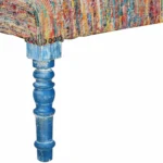 Goldoma 47-inch rainbow stripe upholstered bench with blue legs and hidden storage, perfect for entryway or bedroom