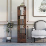 YQ FOREVER Wooden Bookshelve Bookshelf With Door Storage Rack Bookcase Living Room Furniture – styled in a modern Office