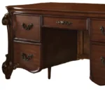 HMS 74 Brown Executive Desk with Five Drawers Solid Wood and Melamine Versatile Office or Bedroom Computer Table – styled in