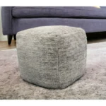 Goldoma 18-inch gray wool cube pouf ottoman as footrest in living room