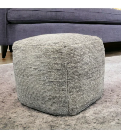 Goldoma 18-inch gray wool cube pouf ottoman as footrest in living room