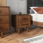Logan mid century modern walnut nightstand with two drawers bedside table in bedroom