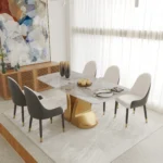 Modern luxury rectangular sintered stone dining table for 6 with metal legs