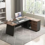 USA Warehouse Free Shipping Modern Computer Desk Set with Drawers Storage Shelves Business Workstation for Home Office