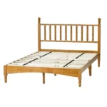 Goldoma solid wood bed frame with spindle headboard in king size, modern coastal oak finish