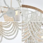 Boho Wood Beaded Chandelier, Farmhouse Pendant Light Large Coastal Chandelier for Living Room Dining Room Entryway UL Listed