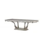44-inch off-white solid wood pedestal dining table with sintered stone marble top