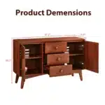 OE HOME 47.3" Mid Century Modern Sideboard Buffet Cabinet MDF Frame Legs Wooden Handles 2 Doors 3 Drawers-Kitchen/Dining