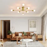 Gold sputnik chandelier 8-light modern ceiling light in a dining room