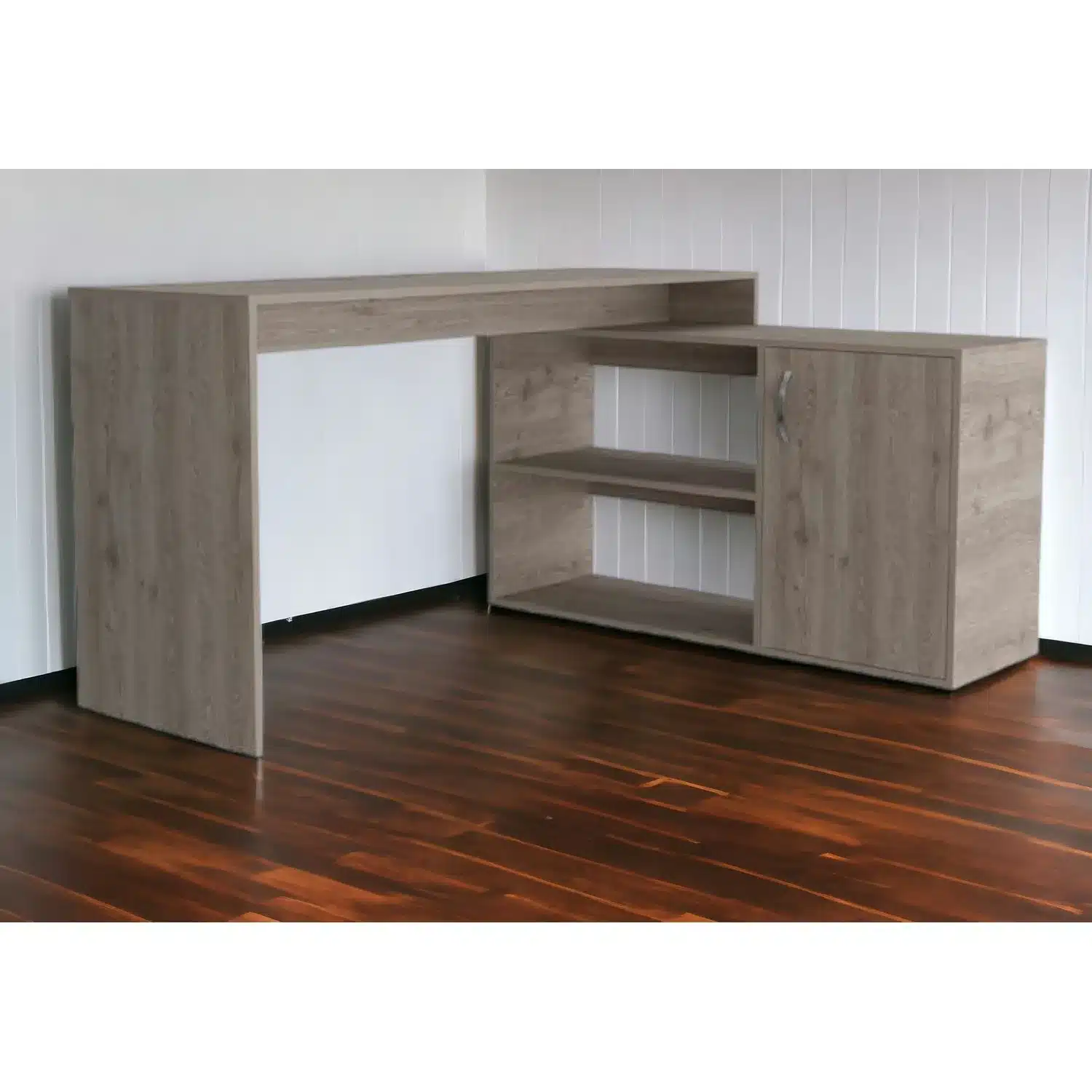 HMS 60" Light Gray L-Shaped Computer Desk Modern Wood and Metal Office Desk Durable Assembled Space-Saving Storage Features