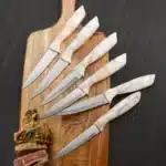 LONSDOW 3cr13 Stainless Steel Blade Beaf Kitchen Knife Set Hollow Marble Pattern ABS Plastic Handle Steak Knife Set