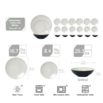 Elegant dinnerware set with white minimalist plates arranged on a wooden table