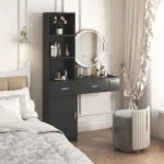 Modern black hair desk with multi-layer storage for makeup vanities