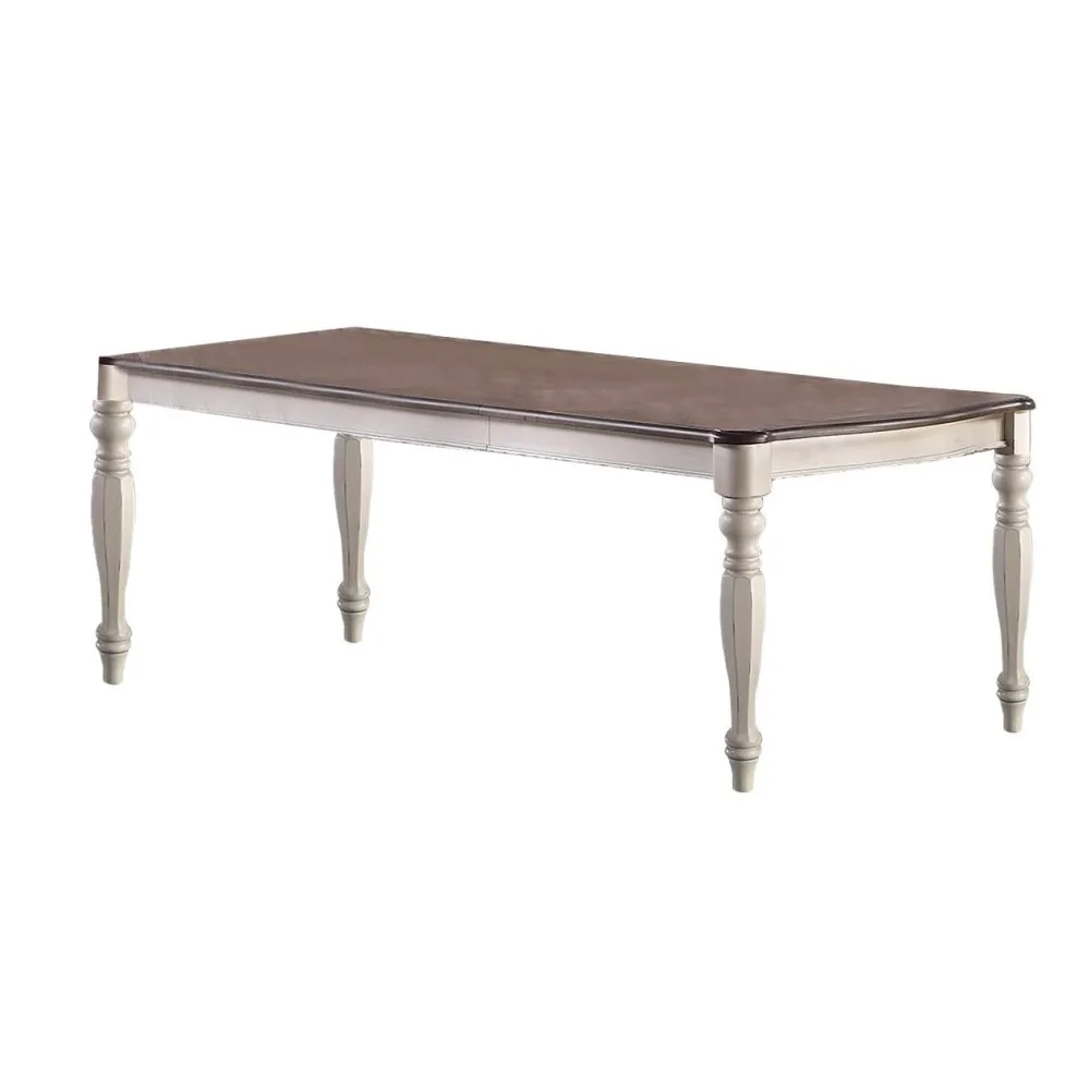 Antique White Oval Dining Table with 2 Leaves – Rubberwood & Oak Veneer