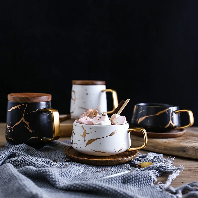 Coffee Mugs Marble Gold Inlay Mug Breakfast Mug Office Home Drinkware Milk Cup Dropshipping