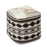 Goldoma Handwoven Cotton Unstuffed Pouf Ottoman Cover - Black Square Floor Cushion Cover – styled in a modern Storage
