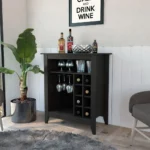 HMS Black Bar Cart with Wine Storage Elegant Sets for Home Bar - Image 2