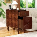 Goldoma modern nightstand with genuine marble top and three silver drawers in bedroom