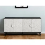 HMS 68 Modern Antique Traditional Carved Floral Sideboard Black and White Distressed Four-Door Home Furniture for Living Room