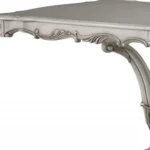 44-inch off-white solid wood pedestal dining table with sintered stone marble top