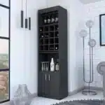 HMS 24" Black Stainless Steel Bar Cabinet Eighteen Glass Shelves Classical Display Cabinet for Home Furniture Living Room
