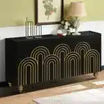 Modern Fluted Sideboard Buffet with Storage, Curve Element with Strict Lines, 4 Doors Storage Cabinet with Adjustable