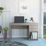 HMS Traditional Style Light Gray 47" Computer Desk Melamine Wood with Two Drawers MDF Office Furniture for Office Bedroom