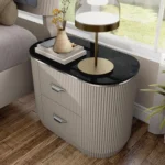 Modern 2-drawer nightstand with USB port and gold capped legs, perfect bedside storage solution