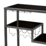 HMS Luxury Black Gray Glass Rolling Bar Cart Dining/Terrace Serving Trolley Wine Storage for Living Room Restaurant Metal Wood - Image 3
