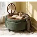 Goldoma Round Storage Ottoman with Removable Top - Modern Tufted Fabric Coffee Table Stool for Living Room – side view