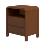 Mid century nightstand solid wood with two drawers in warm brown finish