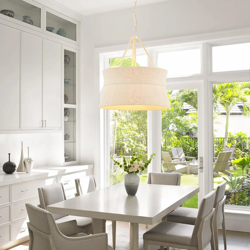 Hand Woven Rattan Chandelier Coastal Boho Pendant Light UL-Listed Over Kitchen Island, Dining & Living Rooms